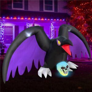 Halloween Decoration 6 Ft Length Halloween Inflatable Crow with Lighted Skeleton
